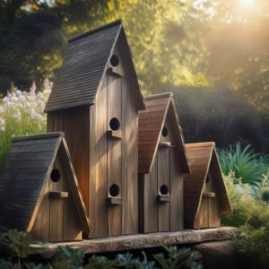 Plans for Four Pitch Wooden Garden Bird House Build Plans DIY Digital Woodwork Plans Only Seven Box US Imperial with Cut Lists Recycled New