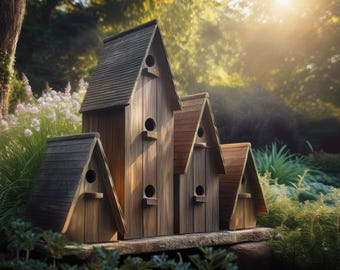 Plans for Four Pitch Wooden Garden Bird House Build Plans DIY Digital Woodwork Plans Only Seven Box UK Metric with Cut Lists Recycled or New