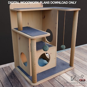 Plans for Wooden Cat Bed Play Tower Activity Centre Digital Woodwork Plans PDF Download Only DIY UK Metric Excludes Materials