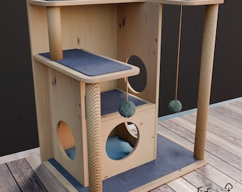 DIY Wooden Cat Bed & Play Tower Plans, UK Metric (PDF Download)