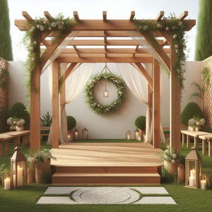 Pläne für Pergola & Deck aus Holz 3,6 x 4,8 m DIY Digitale Holzarbeitspläne nur UK Metric Version mit Cut-Listen Perfekt für die Hochzeitsdekoration