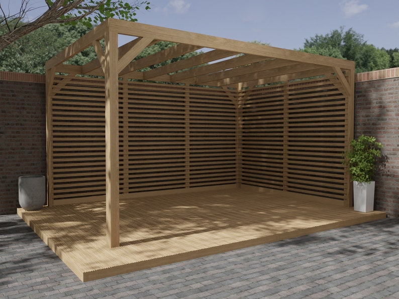 Wooden Garden Modern Slatted Pergola 3mx4.25m DIY build Plans Etsy