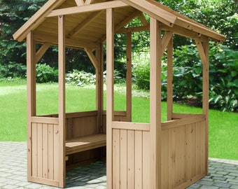 Pläne für hölzernen BBQ Barbeque Shelter 1,5 m x 1,8 m DIY Digital Woodwork Plans Nur UK Metric Sitzfläche schließt Materialien aus