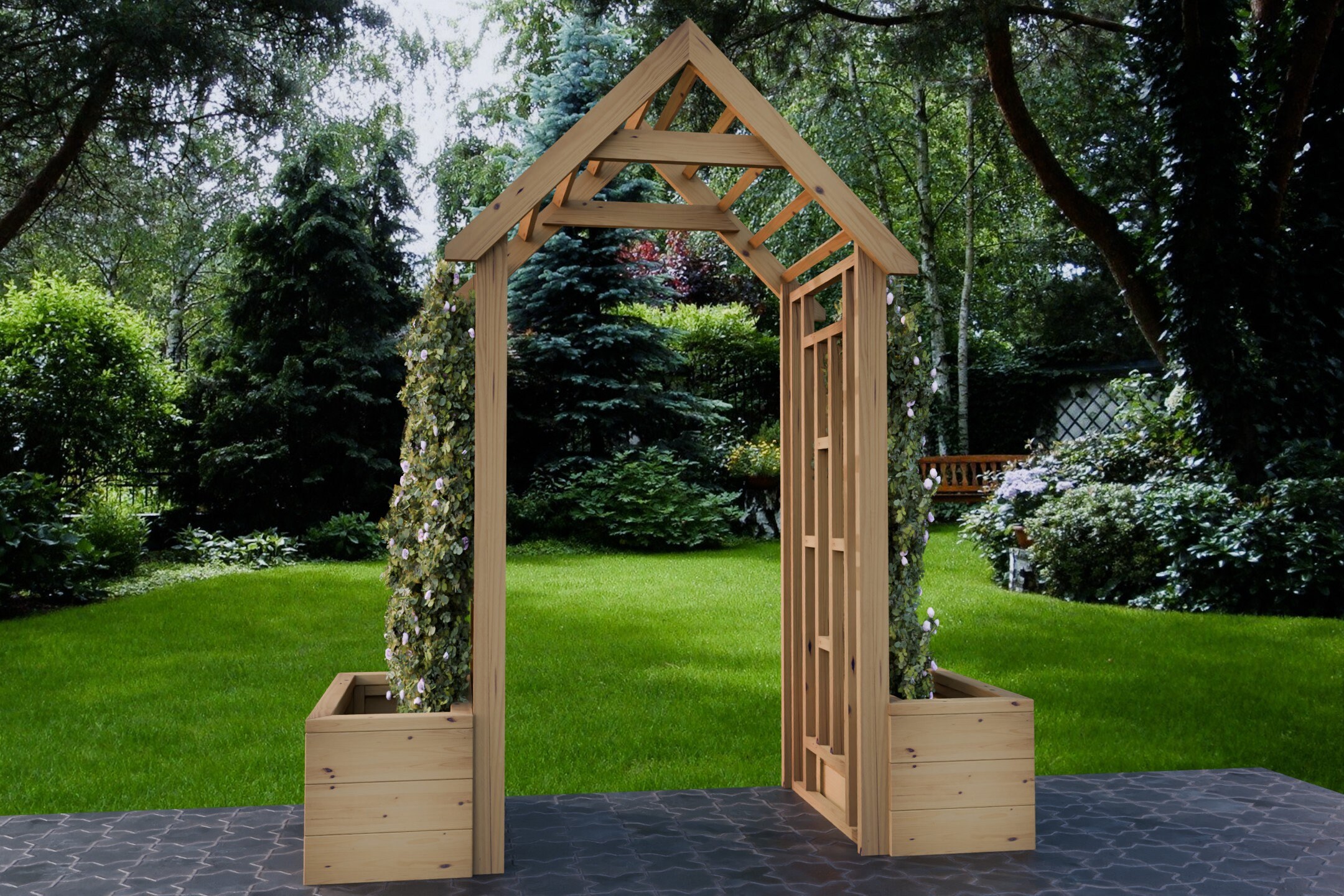 Tidyard Tuinboog voor planten, bloemenboog voor tuin, binnenplaats, terras, geïmpregneerd hout, 150 x 50 x 200 cm