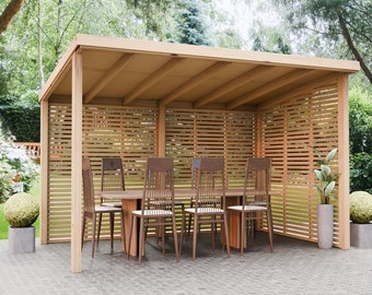 Plans for Wooden Garden Shelter 2.5m x 3.6m Barbeque BBQ Kitchen Shelter Digital Woodwork Plans Download Only UK Metric with Cut Lists