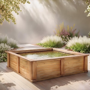 Plans for USA Version (Inches) Raised Wooden Garden Pond 7ft 10&quot; x 7ft 10&quot; x 2&#39; 1&quot; DIY Digital Woodwork Plans Only with Cut Lists