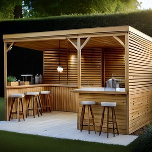 Plattegronden voor houten huis Tuinbar met zithoek 2,4 m x 3,6 m stijl pub DIY digitaal houtwerk plattegronden alleen VK metrisch met kniplijsten
