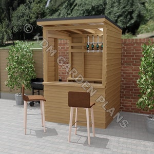 Plany drewnianego baru ogrodowego Tiki BBQ Pub 1,5 m x 1,5 m Cyfrowy plan stolarki do pobrania Tylko brytyjskie metryczne z listami cięć