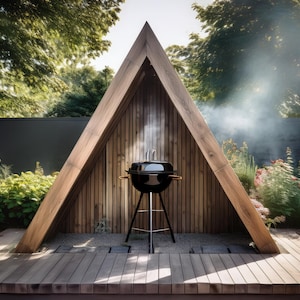 Plany drewnianego zewnętrznego schronienia ogrodowego 2,4 x 3,6 m Spa Barbeque BBQ Cyfrowe plany stolarskie do pobrania Tylko brytyjskie metryczne z listami cięć