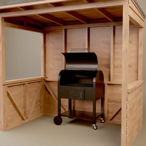 Plans for Wooden BBQ Barbeque Shelter 1.5m x 2.4m DIY Digital Woodwork Plans Only UK Metric Hut with Cut Lists