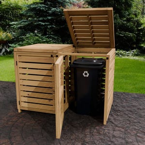 Plans for Double Garbage Wheelie Bin Store Compound 96Gal 64 Gal and 35Gal Digital Woodwork Plans US Imperial with Cut Lists
