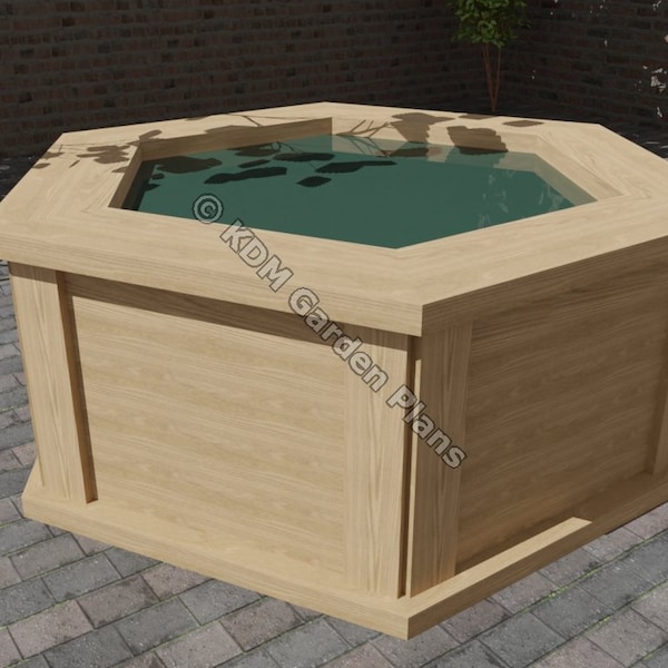 Plans for Hexagonal Raised Wooden Garden Fish Pond  1.55m x 1.33m x 0.57m DIY Digital Woodwork Plans Only UK metric Excludes Materials