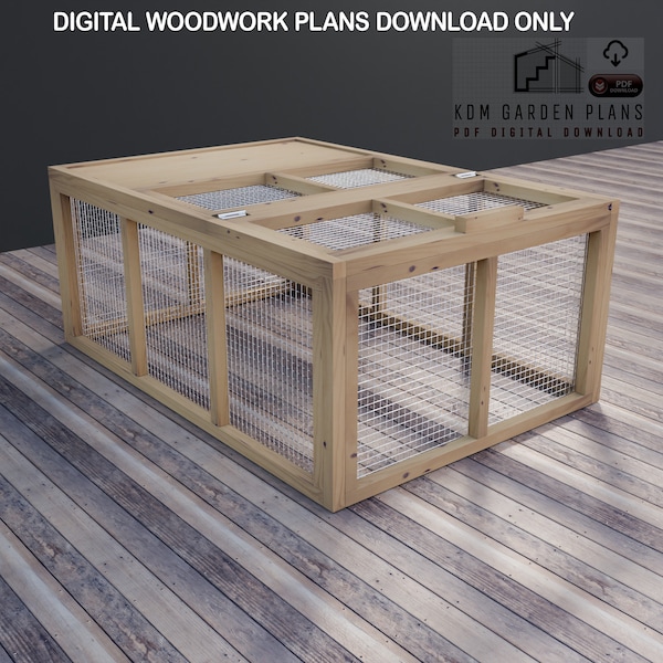 Plannen voor houten tuin voor konijnen of cavia's 1,24 m x 1,79 m Houtwerk Digitale download Alleen UK Metrisch Exclusief materialen