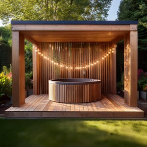 Plan pour abri de jardin en bois pour spa de 3,0 m x 3,6 m (10 pi x 12 pi) et terrasse Plan de menuiserie numérique bricolage à télécharger au Royaume-Uni avec listes des modèles pour spa