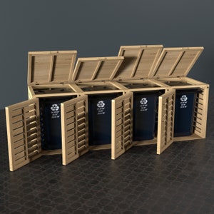 Plans for Quad Garbage Wheelie Bin Store 96Gal 64 Gal and 35Gal Digital Woodwork Plans Download Only US Imperial with Cut Lists