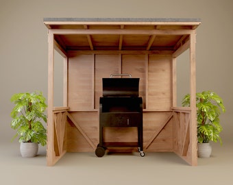 Plans for Wooden BBQ Barbeque Shelter 5ft x 8ft DIY Digital Woodwork Plans Only US Imperial Bbq Hut Excludes Materials