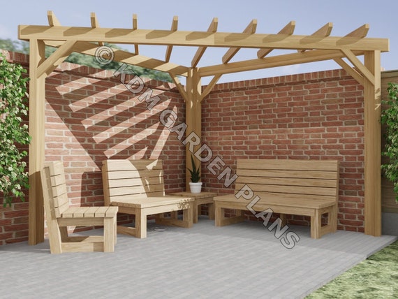 Wooden Garden Corner Pergola 3mx3m Diy Build Plans Only No Etsy