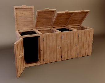 Plans for Single Double Triple Quad Garbage Wheelie Bin Store Digital Woodwork Plans Download Only US Imperial with Cut Lists