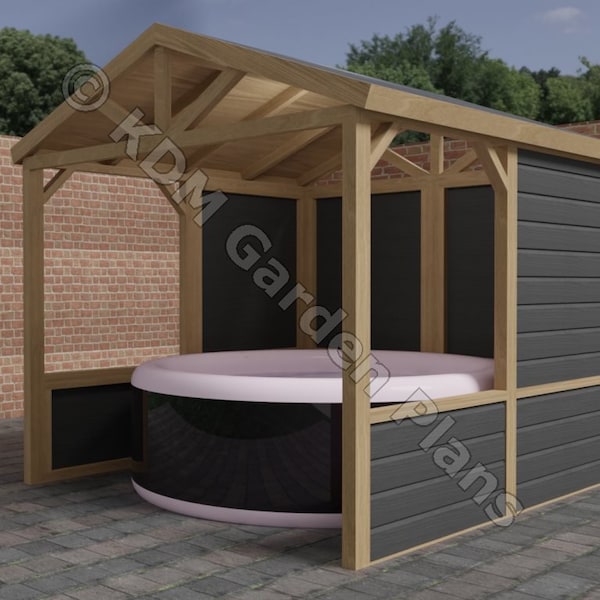 Plans for Outdoor Garden Spa or Hot Tub Shelter Build Plans Lazy Spa Digital Woodwork Plans Only UK Metric Excludes Materials