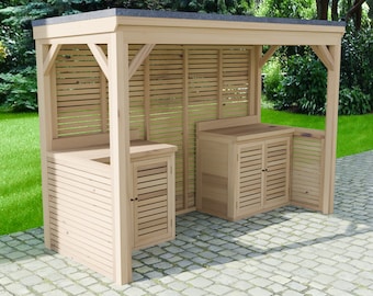 Plans for Wooden Outdoor Garden Kitchen 1.3m x 3.0m Barbeque BBQ Shelter Digital Woodwork Plans Download Only UK Metric with Cut Lists