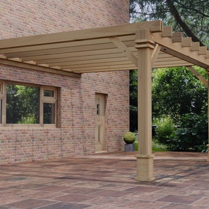 Plans for Lean To Patio Pergola Shaded Canopy 4.65m x 4.8m DIY Digital Woodwork Plans Download Only UK Metric with Cut Lists