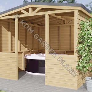 Plans for Hot Tub Shelter 3mx3m with Pitched Roof Lazy Spa DIY Digital Woodwork Plans Only UK Metric with Cut Lists