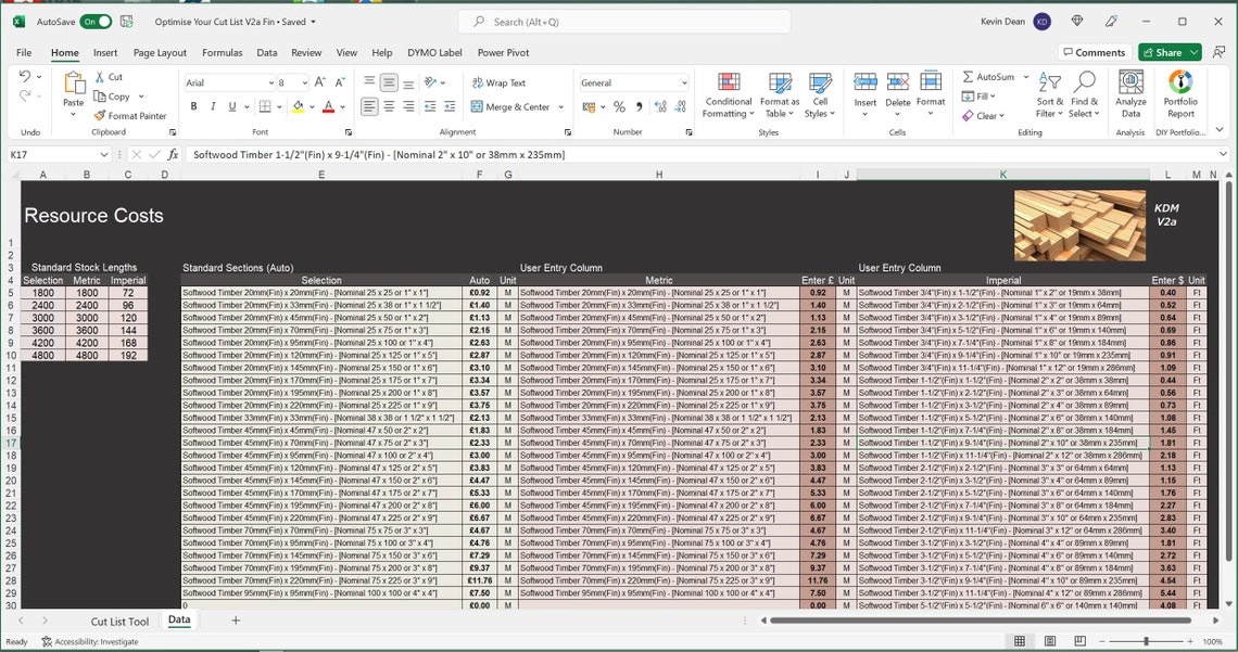 Microsoft Excel Cut List Optimiser Tool V2a for Woodworkers Etsy UK