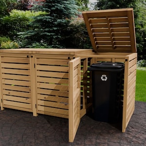 Plans for Quad Triple Double Single Garbage Wheelie Bin Store 96Gal 64 Gal and 35Gal Digital Woodwork Plans US Imperial with Cut Lists