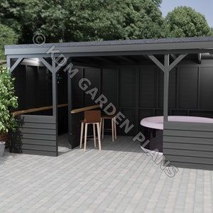 Plannen voor houten huis Bar/spa-schuilplaats 3,0 x 4,8 m pub DIY digitaal houtwerk plattegronden alleen VK metrisch met kniplijsten