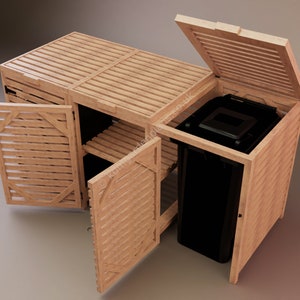 Plans for Single Double Triple or Quad Wheelie Bin Store Optional Recycling Shelf Digital Woodwork Plans Only UK Metric with Cut Lists