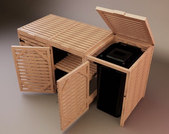 Plans for Single Double Triple or Quad Wheelie Bin Store Optional Recycling Shelf Digital Woodwork Plans Only UK Metric with Cut Lists