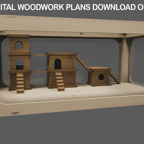 Planos para ratones de jaula de lados transparentes de madera, hámster, jerbo, 0,85 x 0,4 x 0,38 m, planos de carpintería digital DIY, descargar solo métrico del Reino Unido, excluye materiales