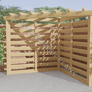 Plans for Wooden Corner Pergola 8ft x 8ft DIY Digital Woodwork Plan Download Only US Imperial with Cut Lists
