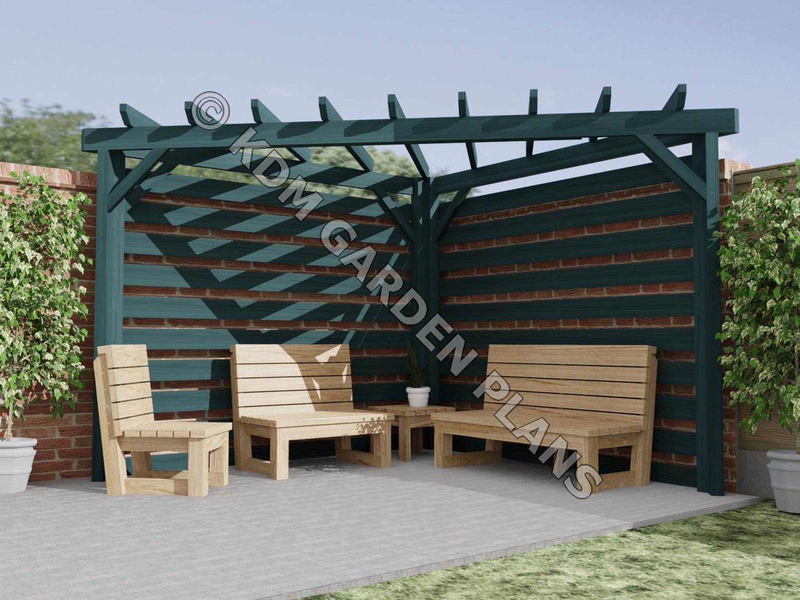 Wooden Garden Corner Pergola 3mx3m Slatted build Plans Only Etsy