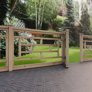 Planos para cerca de jardín de madera, balaustrada y sistema de portón de 91 cm de alto. Descarga de planos digitales de carpintería (solo en el sistema imperial de EE. UU.) con listas de cortes.