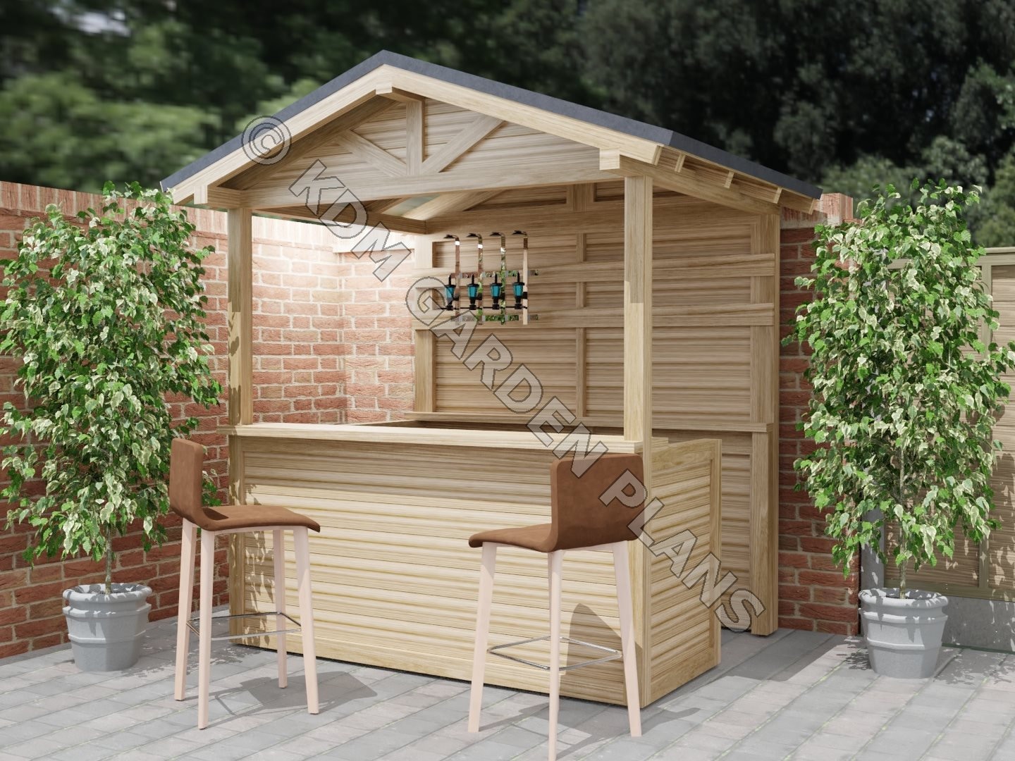 Pläne für Home Bar Outdoor Schrägdach 2mx1,5m Tiki DIY Digital Woodwork  Plans Only UK Metric - .de