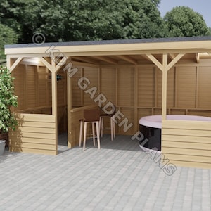 Plany drewnianego baru domowego/spa 3,0 m x 4,8 m Pub DIY cyfrowe plany stolarskie tylko brytyjskie metryczne z listami cięć
