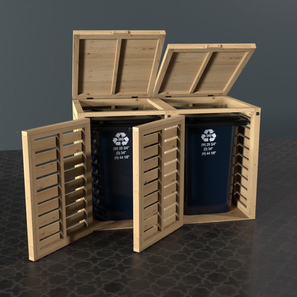 Plans pour double poubelle sur roulettes 96 gal. Plans numériques de menuiserie en bois, 64 gal. et 35 gal. à télécharger uniquement, à l'exclusion des matériaux.