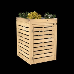 Plans for Single Garbage Trash Wheelie Bin Store 96Gal 64 Gal and 35Gal With Optional Planter Woodwork Plan Download Only with Cut Lists