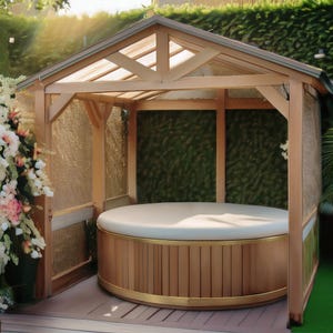 Pläne für Outdoor Garden Spa oder Hot Pot Shelter Build Plans Lazy Spa Digitale Holzarbeitspläne Nur UK Metric mit Cut-Listen