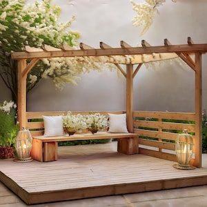 Plans for Wooden Garden Corner Pergola 10ft x 10ft with Optional Panels Digital Woodwork Plan Download Only US Imperial with Cut Lists