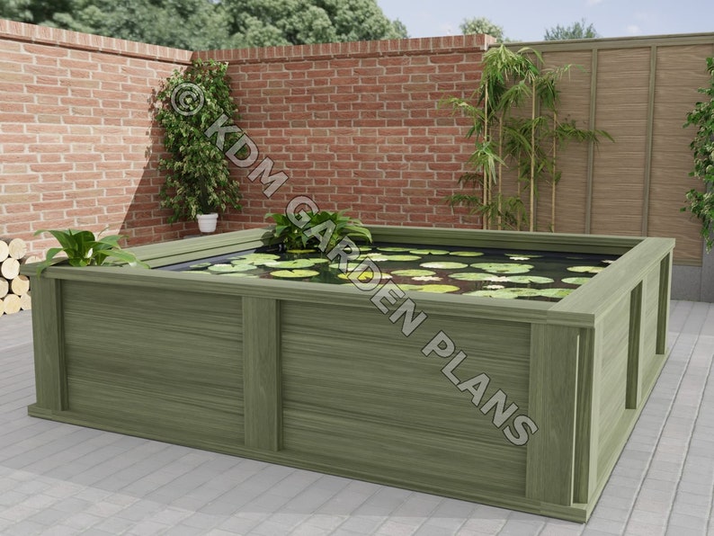 Pläne für Erhöhten Gartenteich aus Holz, 2,4 m x 2,4 m DIY Digitale