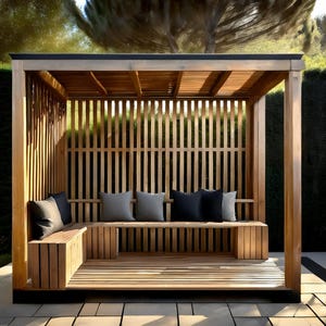 Plannen voor houten huis Tuin Zitgedeelte en terras 2,4 m x 3,0 m Modern doe-het-zelf digitaal houtwerk plattegronden alleen VK metrisch met kniplijsten onderdak