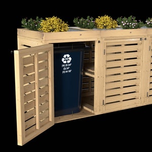 Plans for Quad Triple Double Single Garbage Trash Wheelie Bin Store 96Gal 64 Gal or 35Gal Woodwork Plans US Imperial with Cut Lists