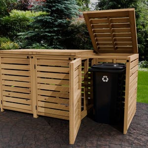 Plans for Triple Garbage Wheelie Bin Store Compound 96Gal 64 Gal and 35Gal Digital Woodwork Plans US Imperial with Cut Lists