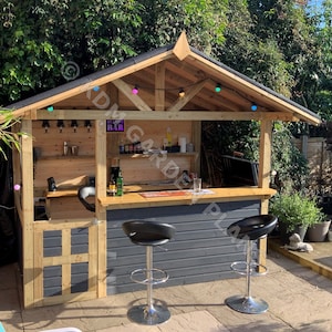 Plannen voor houten huisbar/barbecue 2,85 m x 1,77 m Cocktail Gin Bar Bbq Pub DIY Digitaal houtwerkplannen Alleen VK-metrisch met snijlijsten
