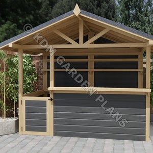 Plany drewnianego baru/grill/pubu 2,85 m x 1,77 m DIY cyfrowe plany stolarskie tylko brytyjskie metryczne z listami cięć