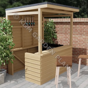 Plannen voor houten huisbar / BBQ-schuilplaats Tiki-stijl pub 1,5 x 2 m DIY digitaal houtwerkplannen alleen VK metrisch met kniplijsten