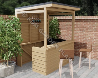 Planos para bar de jardín de madera/refugio para barbacoa estilo Tiki 1,5 x 2 m Planos de carpintería digitales para bricolaje Solo métrico del Reino Unido No incluye materiales