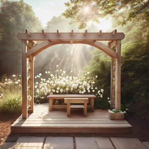 Plans for Wooden Deck with Pergola & Furniture DIY Digital Woodwork Plans Download Only UK Metric with Cut Lists Garden BBQ Area